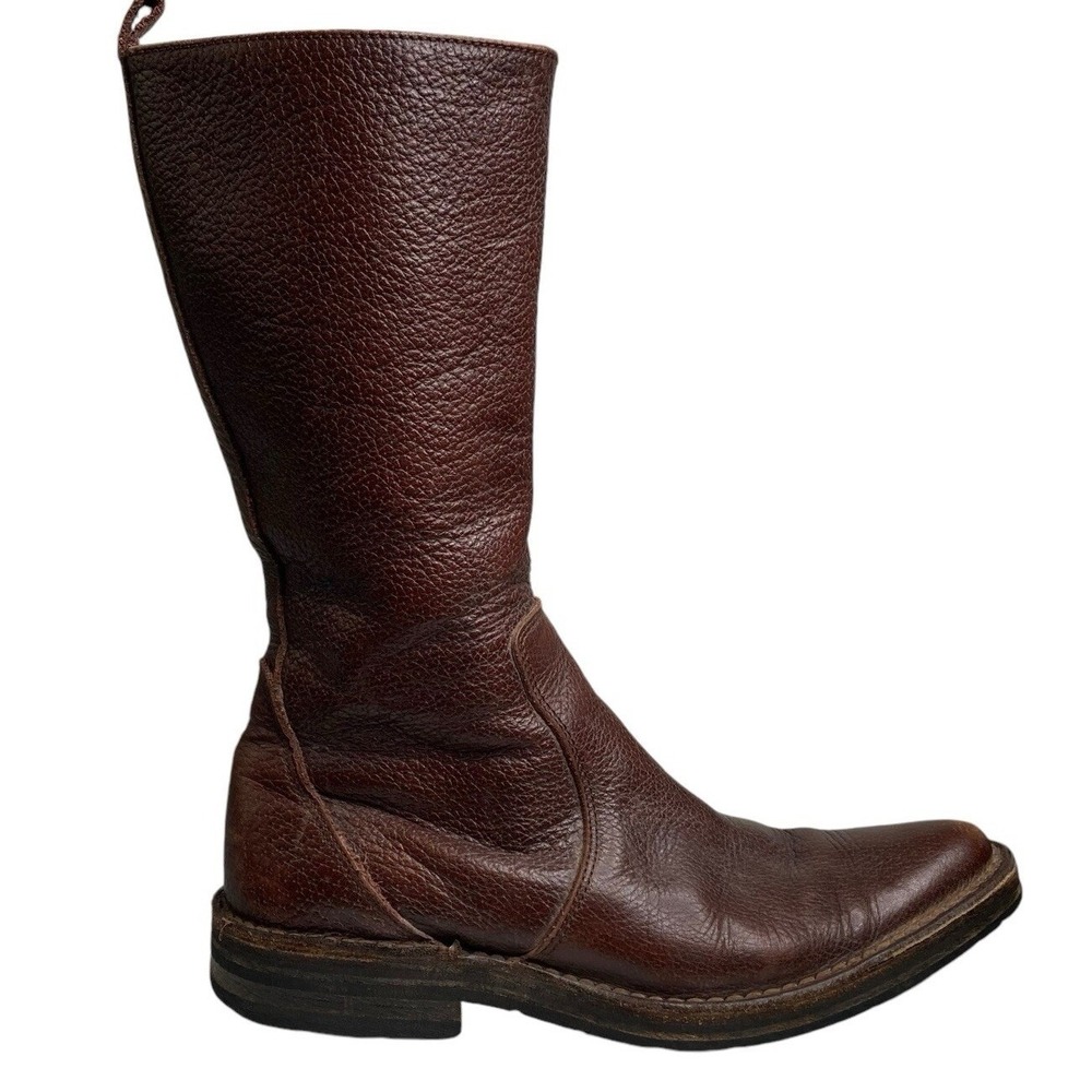 Womens Leather Mid Calf Boots Brown Western Cowboy Pointed Toe Zip Up Sz 37/6.5